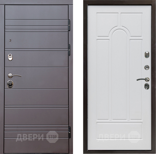 Входная металлическая Дверь Престиж Линия Браун Арка Белое дерево в Голицыно