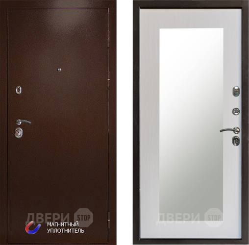 Входная металлическая Дверь Престиж Медь Зеркло Пастораль Лиственница белая в Голицыно