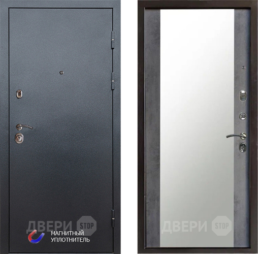 Входная металлическая Дверь Престиж Графит Зеркало Бетон темный в Голицыно