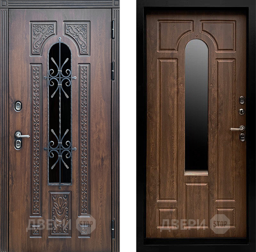 Входная металлическая Дверь Престиж TERMO с терморазрывом Лацио Дуб с окном и ковкой Дуб в Голицыно