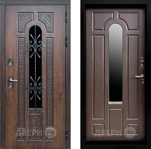 Входная металлическая Дверь Престиж TERMO с терморазрывом Лацио Дуб с окном и ковкой Венге в Голицыно