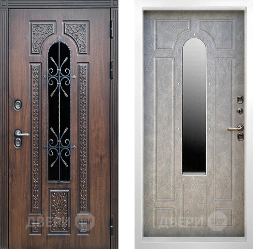 Дверь Престиж TERMO с терморазрывом Лацио Дуб White с окном и ковкой Бетон светлый в Голицыно