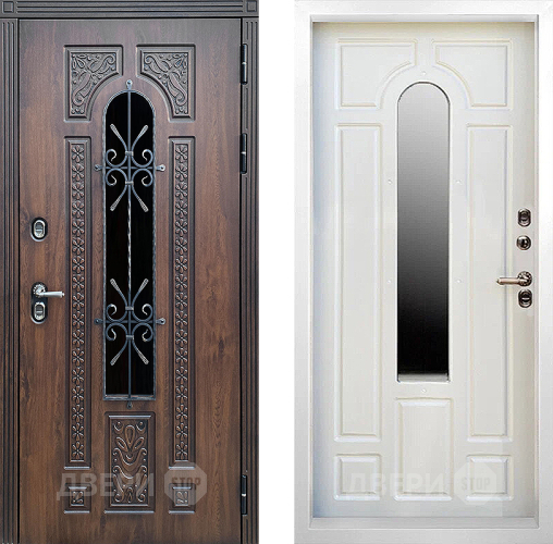 Входная металлическая Дверь Престиж TERMO с терморазрывом Лацио Дуб White с окном и ковкой Бежевый мат в Голицыно