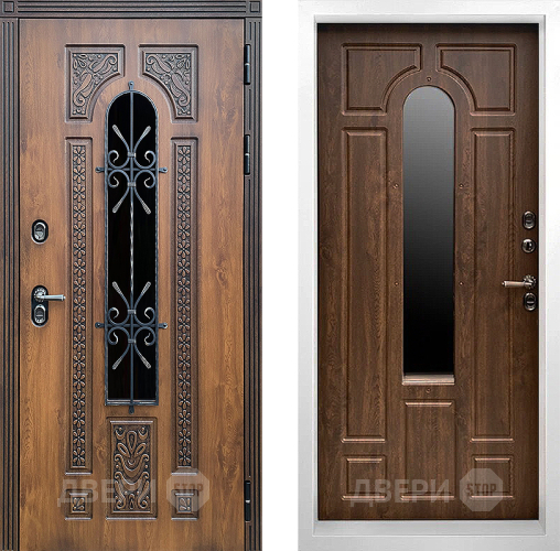 Входная металлическая Дверь Престиж TERMO с терморазрывом Лацио Орех White с окном и ковкой Дуб в Голицыно