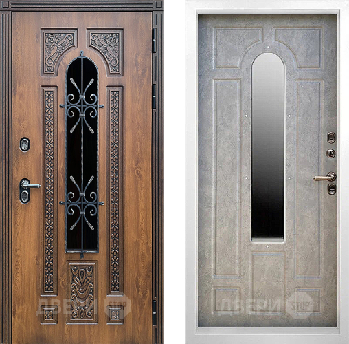 Входная металлическая Дверь Престиж TERMO с терморазрывом Лацио Орех White с окном и ковкой Бетон светлый в Голицыно