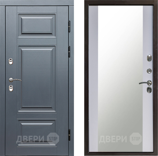 Входная металлическая Дверь Престиж TERMO с терморазрывом Премиум Грэй Зеркало Белый софт в Голицыно