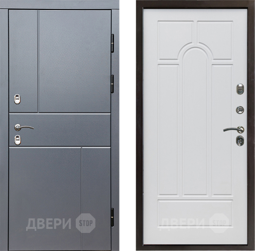 Входная металлическая Дверь Престиж TERMO с терморазрывом Горизонт Грэй Арка Белое дерево в Голицыно