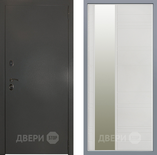 Дверь Заводские двери Эталон 3к антик серебро Зеркало Лира Белый софт в Голицыно