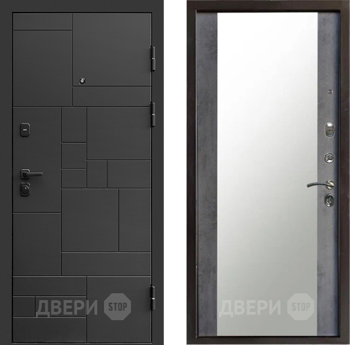 Входная металлическая Дверь Престиж Kvadro Зеркало Бетон темный в Голицыно