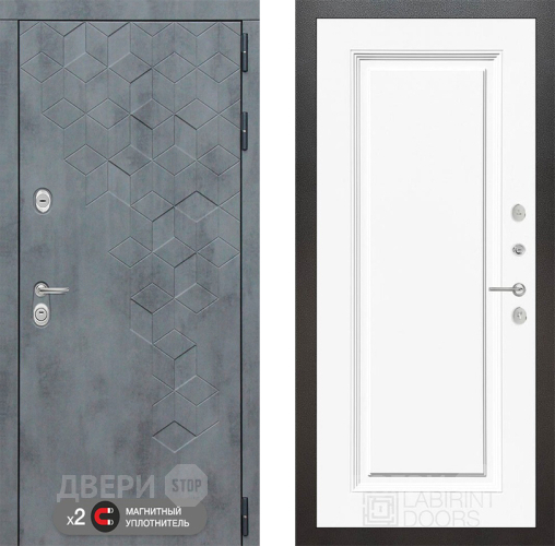 Входная металлическая Дверь Лабиринт (LABIRINT) Бетон 27 Белый (RAL-9003) в Голицыно