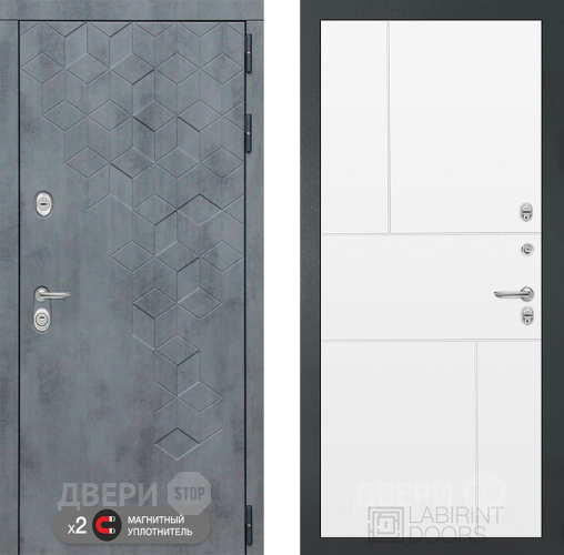 Входная металлическая Дверь Лабиринт (LABIRINT) Бетон 21 Белый софт в Голицыно