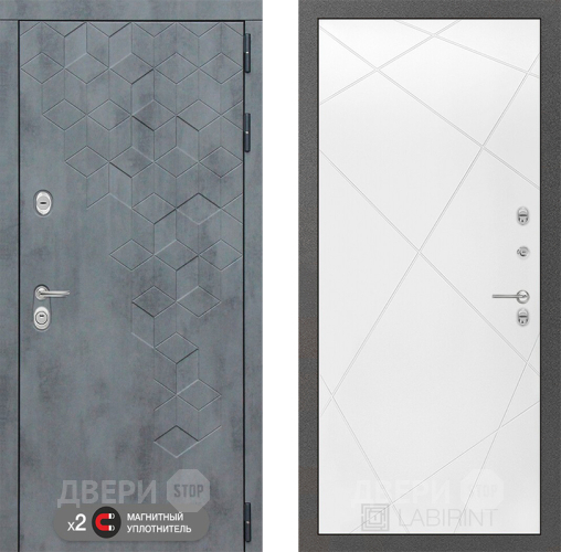 Входная металлическая Дверь Лабиринт (LABIRINT) Бетон 24 Белый софт в Голицыно