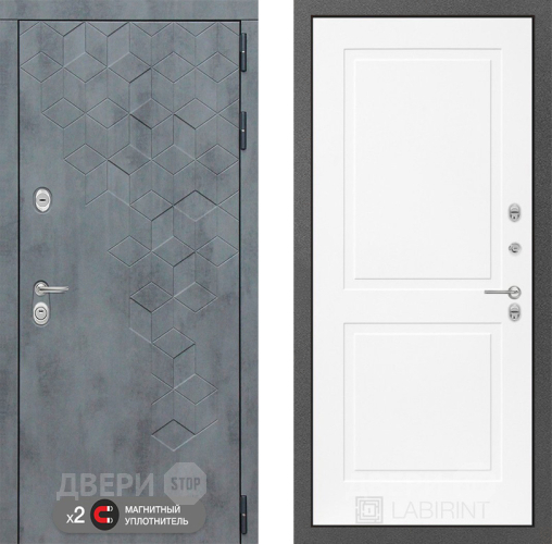 Входная металлическая Дверь Лабиринт (LABIRINT) Бетон 11 Белый софт в Голицыно