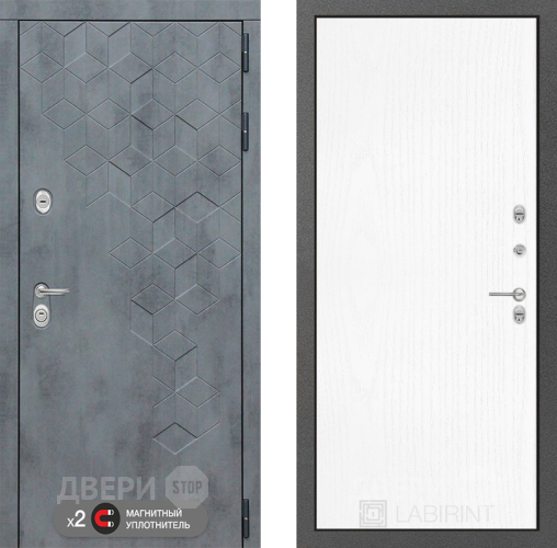 Входная металлическая Дверь Лабиринт (LABIRINT) Бетон 07 Белое дерево в Голицыно