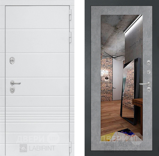 Входная металлическая Дверь Лабиринт (LABIRINT) Трендо Зеркало 18 Бетон светлый в Голицыно