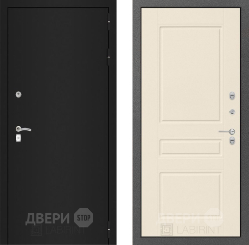 Входная металлическая Дверь Лабиринт (LABIRINT) Classic шагрень черная 03 Крем софт в Голицыно