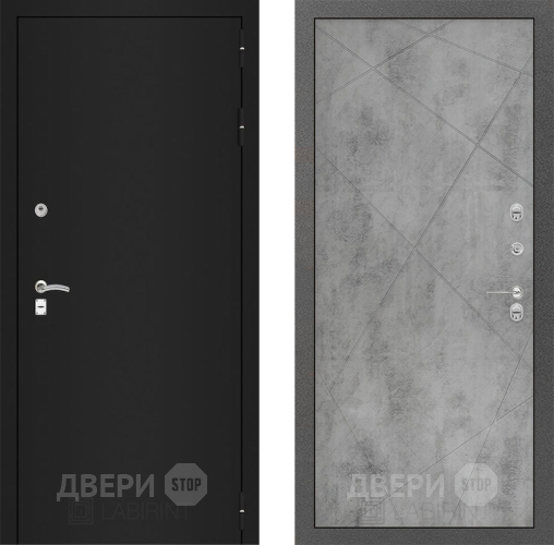 Входная металлическая Дверь Лабиринт (LABIRINT) Classic шагрень черная 24 Бетон светлый в Голицыно