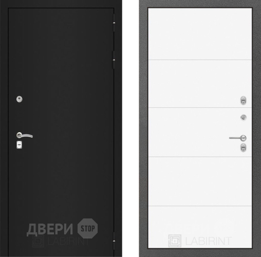 Дверь Лабиринт (LABIRINT) Classic шагрень черная 13 Белый софт в Голицыно