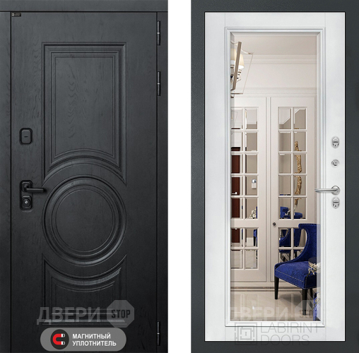 Дверь Лабиринт (LABIRINT) Гранд Зеркало Фацет с багетом Белый софт в Голицыно