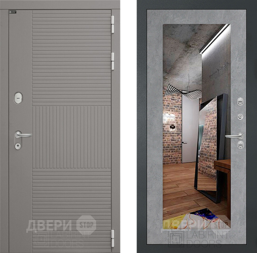 Входная металлическая Дверь Лабиринт (LABIRINT) Формо Зеркало 18 Бетон светлый в Голицыно