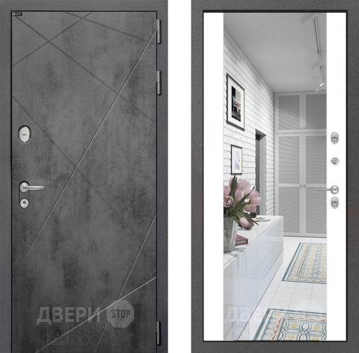 Входная металлическая Дверь Лабиринт (LABIRINT) Лофт Зеркало Максимум Белый софт в Голицыно