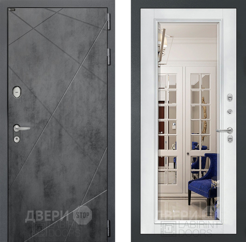 Дверь Лабиринт (LABIRINT) Лофт Зеркало Фацет с багетом Белый софт в Голицыно
