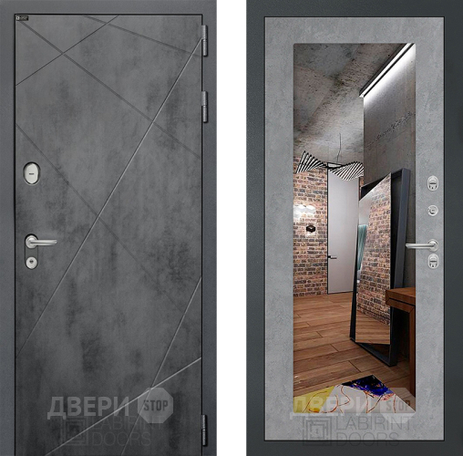 Входная металлическая Дверь Лабиринт (LABIRINT) Лофт Зеркало 18 Бетон светлый в Голицыно