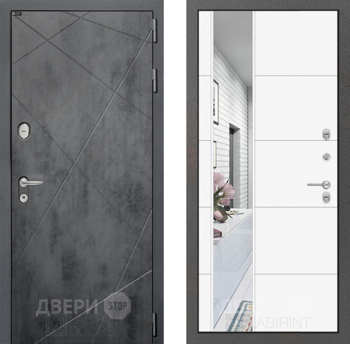 Входная металлическая Дверь Лабиринт (LABIRINT) Лофт Зеркало 19 Белый софт в Голицыно