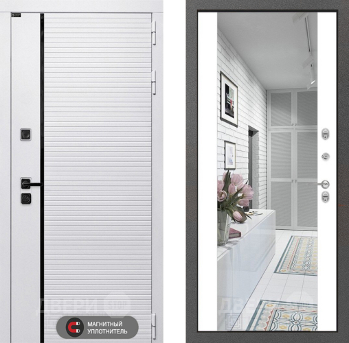 Входная металлическая Дверь Лабиринт (LABIRINT) Royal Зеркало Максимум Белый софт в Голицыно