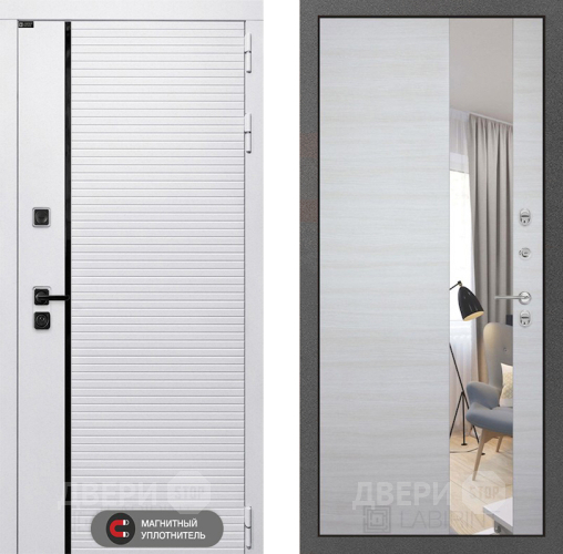 Входная металлическая Дверь Лабиринт (LABIRINT) Royal Зеркало Акация светлая в Голицыно