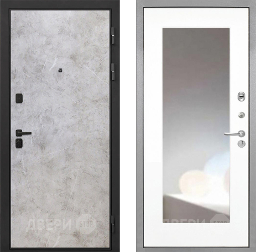 Входная металлическая Дверь Интекрон (INTECRON) Профит Black Мрамор Светлый ФЛЗ-120-М Зеркало Белый матовый в Голицыно