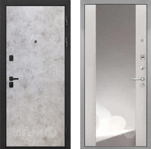 Входная металлическая Дверь Интекрон (INTECRON) Профит Black Мрамор Светлый ФЛЗ-516 Зеркало Сосна белая в Голицыно