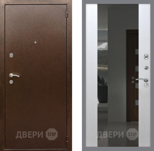Дверь Рекс (REX) 1А Медный Антик СБ-16 Зеркало Белый ясень в Голицыно