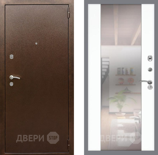 Входная металлическая Дверь Рекс (REX) 1А Медный Антик СБ-16 Зеркало Силк Сноу в Голицыно