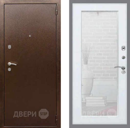 Входная металлическая Дверь Рекс (REX) 1А Медный Антик Зеркало Пастораль Белый ясень в Голицыно