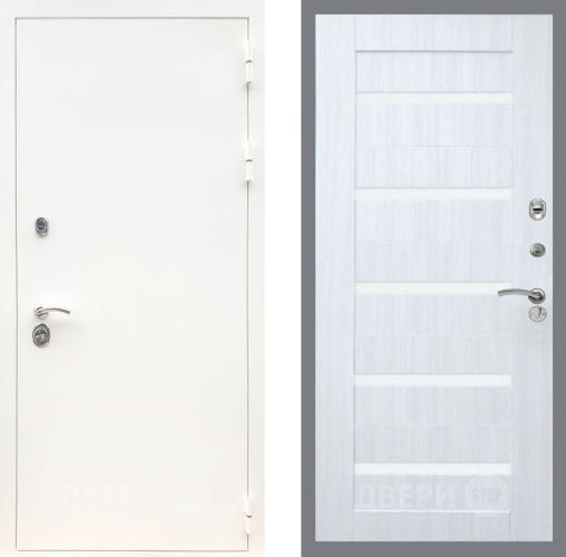 Входная металлическая Дверь Рекс (REX) 5 Белая Шагрень СБ-14 стекло белое Сандал белый в Голицыно