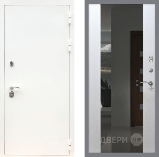 Дверь Рекс (REX) 5 Белая Шагрень СБ-16 Зеркало Белый ясень в Голицыно