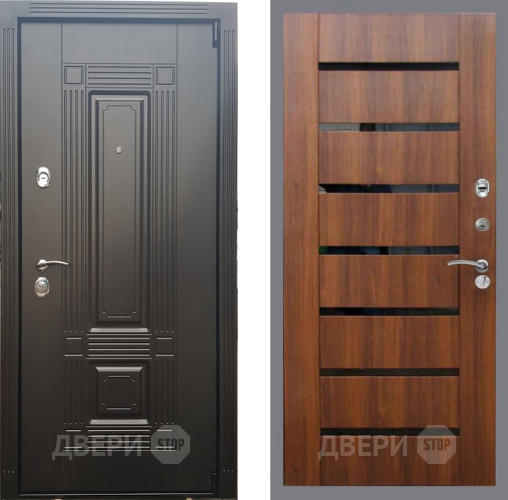 Входная металлическая Дверь Рекс (REX) 9 СБ-14 стекло черное Орех бренди в Голицыно