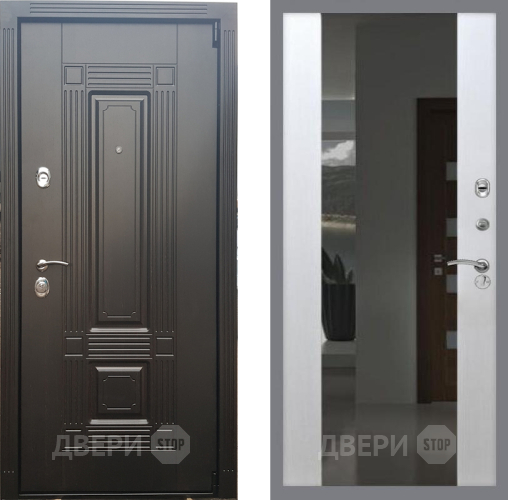 Входная металлическая Дверь Рекс (REX) 9 СБ-16 Зеркало Белый ясень в Голицыно