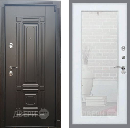 Входная металлическая Дверь Рекс (REX) 9 Зеркало Пастораль Белый ясень в Голицыно