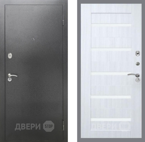 Входная металлическая Дверь Рекс (REX) 2А Серебро Антик СБ-14 стекло белое Сандал белый в Голицыно