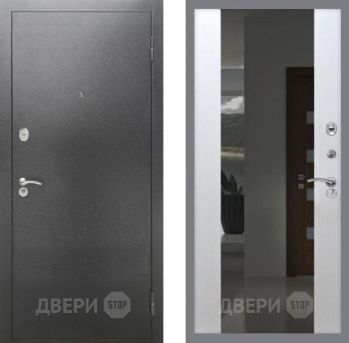 Входная металлическая Дверь Рекс (REX) 2А Серебро Антик СБ-16 Зеркало Белый ясень в Голицыно