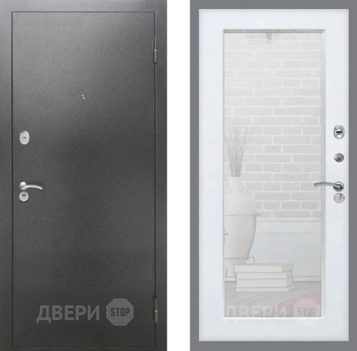 Входная металлическая Дверь Рекс (REX) 2А Серебро Антик Зеркало Пастораль Белый ясень в Голицыно