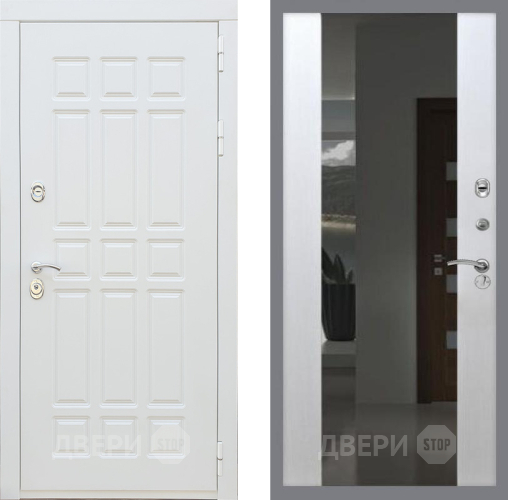 Входная металлическая Дверь Рекс (REX) 8 Силк Сноу СБ-16 Зеркало Белый ясень в Голицыно