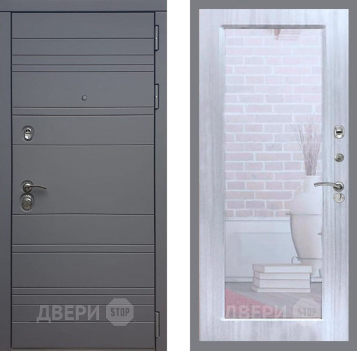 Входная металлическая Дверь Рекс (REX) 14 силк титан Зеркало Пастораль Сандал белый в Голицыно