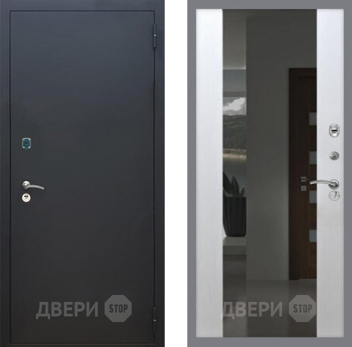Дверь Рекс (REX) 1A Черный Муар СБ-16 Зеркало Белый ясень в Голицыно