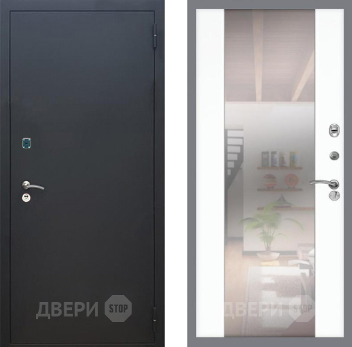 Входная металлическая Дверь Рекс (REX) 1A Черный Муар СБ-16 Зеркало Силк Сноу в Голицыно