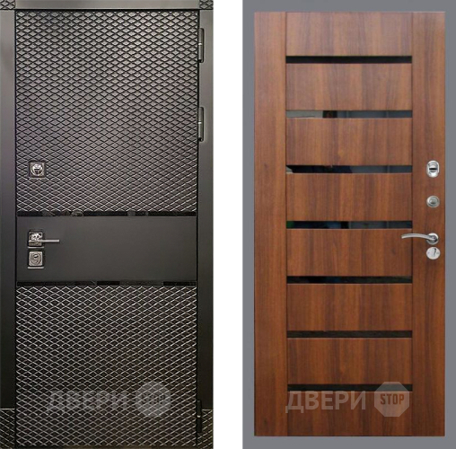 Входная металлическая Дверь Рекс (REX) 15 Черный Кварц СБ-14 стекло черное Орех бренди в Голицыно