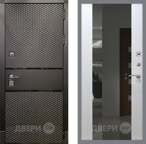 Входная металлическая Дверь Рекс (REX) 15 Черный Кварц СБ-16 с Зеркалом Лиственница беж в Голицыно