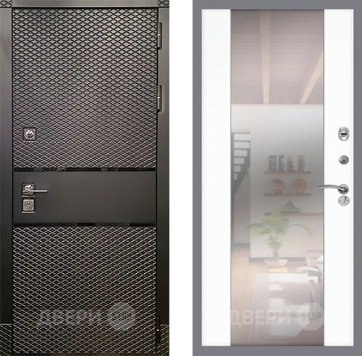 Входная металлическая Дверь Рекс (REX) 15 Черный Кварц СБ-16 Зеркало Силк Сноу в Голицыно